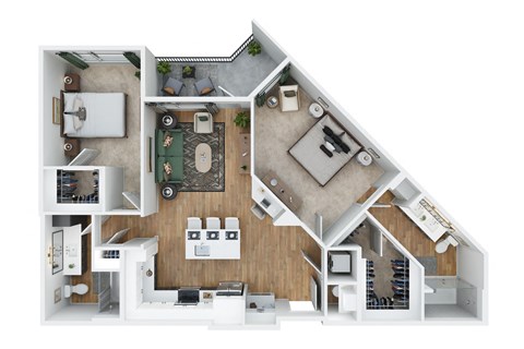 Floor plan for 2 beds, 2 baths, 1119 sqft